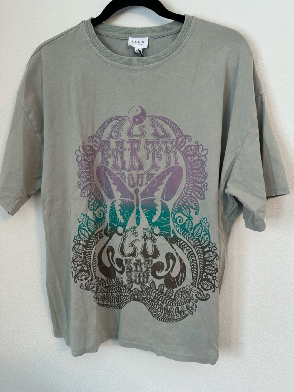 LE LIS Graphic Tee Womens Gray & Teal & Purple NWT Size Small